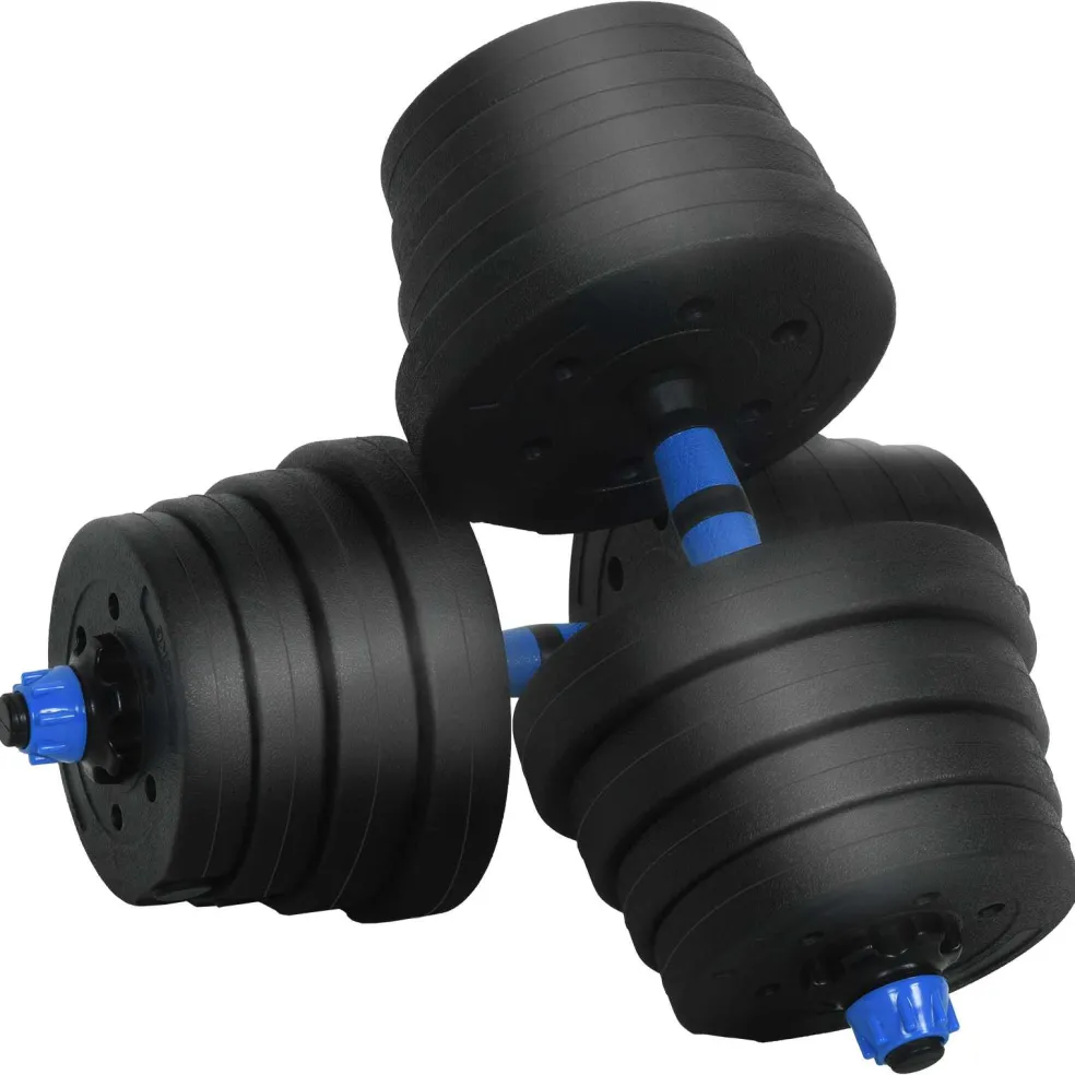 vidaXL 4-in-1 Dumbbell Barbell Kettlebell Set 30 kg Zwart en Blauw