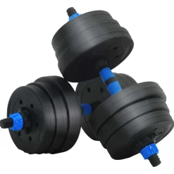 vidaXL 4-in-1 Dumbbell Barbell Kettlebell Set 20 kg Zwart en Blauw