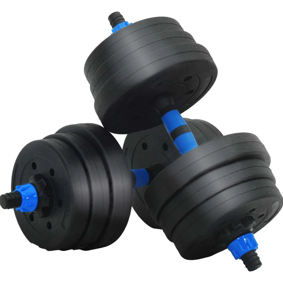 vidaXL 4-in-1 Dumbbell Barbell Kettlebell Set 20 kg Zwart en Blauw