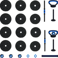 vidaXL 4-in-1 Dumbbell Barbell Kettlebell Set 20 kg Zwart en Blauw