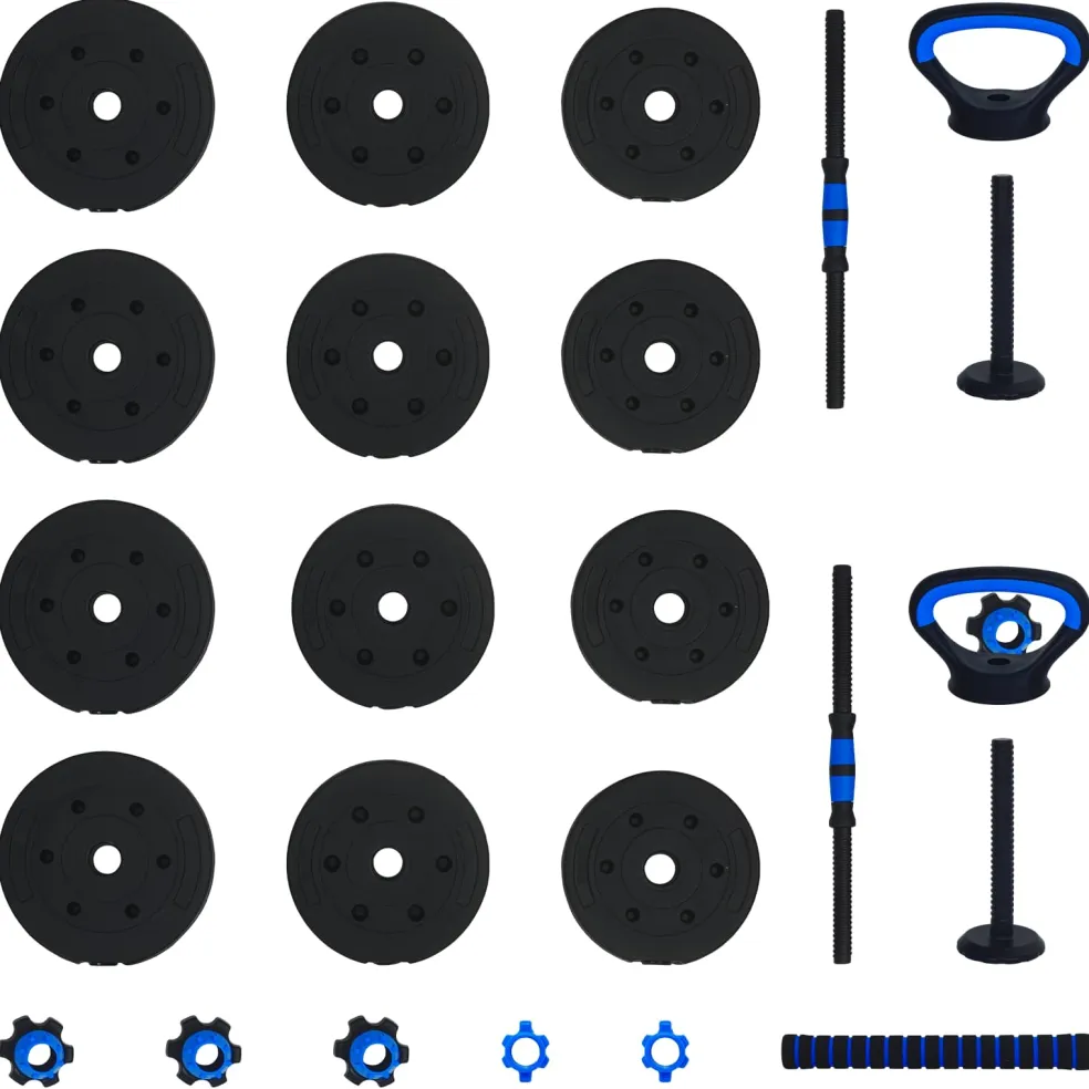vidaXL 4-in-1 Dumbbell Barbell Kettlebell Set 20 kg Zwart en Blauw