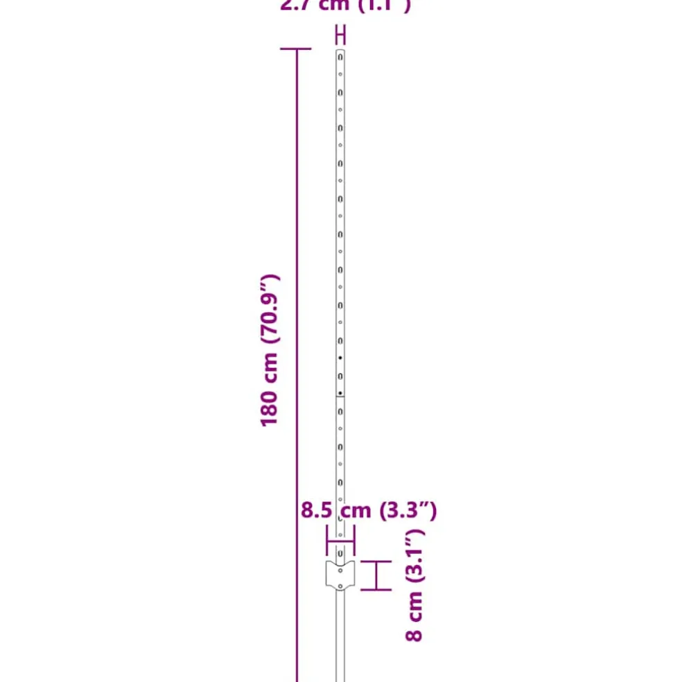 vidaXL ingegraven hekpalen 44 st zilver 140 cm Gepoedercoat staal