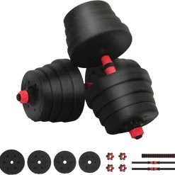 vidaXL 2-in-1 Halter-Barbell Set 30 kg Zwart en Rood