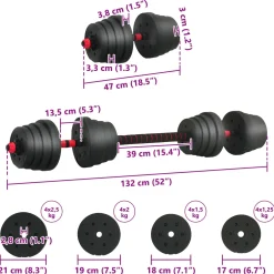 vidaXL 2-in-1 Halter-Barbell Set 30 kg Zwart en Rood