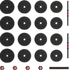 vidaXL 2-in-1 Halter-Barbell Set 30 kg Zwart en Rood