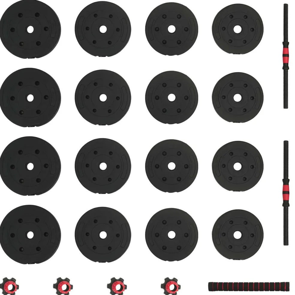 vidaXL 2-in-1 Halter-Barbell Set 30 kg Zwart en Rood