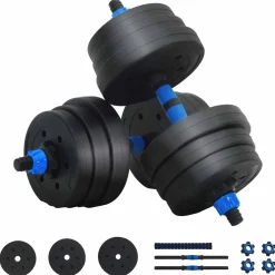 vidaXL 2-in-1 Halter-Barbell Set 20 kg Zwart en Blauw