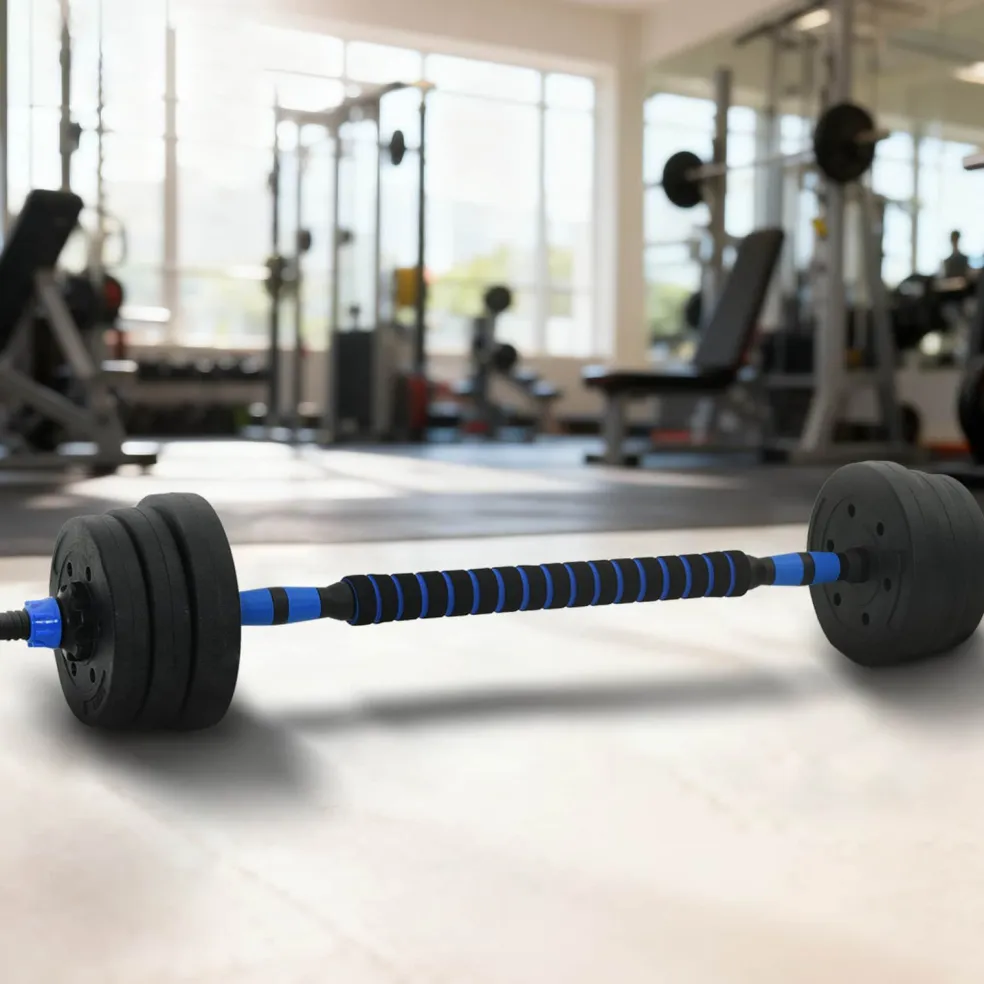 vidaXL 2-in-1 Halter-Barbell Set 20 kg Zwart en Blauw