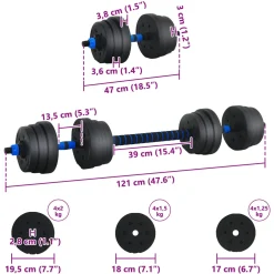 vidaXL 2-in-1 Halter-Barbell Set 20 kg Zwart en Blauw