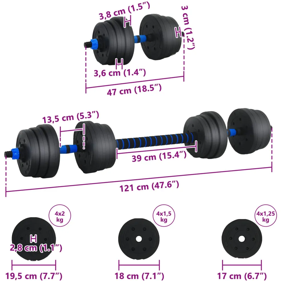 vidaXL 2-in-1 Halter-Barbell Set 20 kg Zwart en Blauw