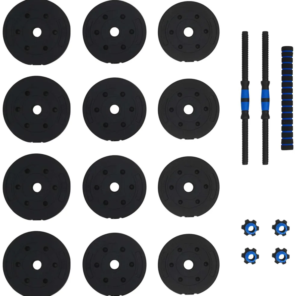 vidaXL 2-in-1 Halter-Barbell Set 20 kg Zwart en Blauw