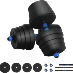 vidaXL 2-in-1 Halter-Barbell Set 30 kg Zwart en Blauw
