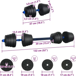 vidaXL 2-in-1 Halter-Barbell Set 30 kg Zwart en Blauw