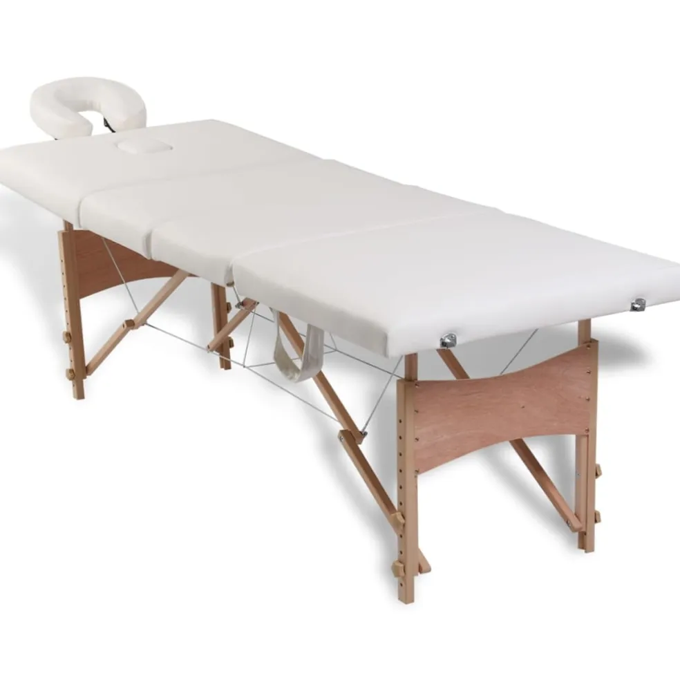 vidaXL Inklapbare massagetafel 4 zones met houten frame (creme)