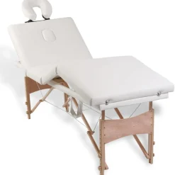 vidaXL Inklapbare massagetafel 4 zones met houten frame (creme)