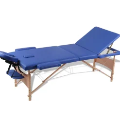 vidaXL Inklapbare massagetafel 3 zones met houten frame (blauw)
