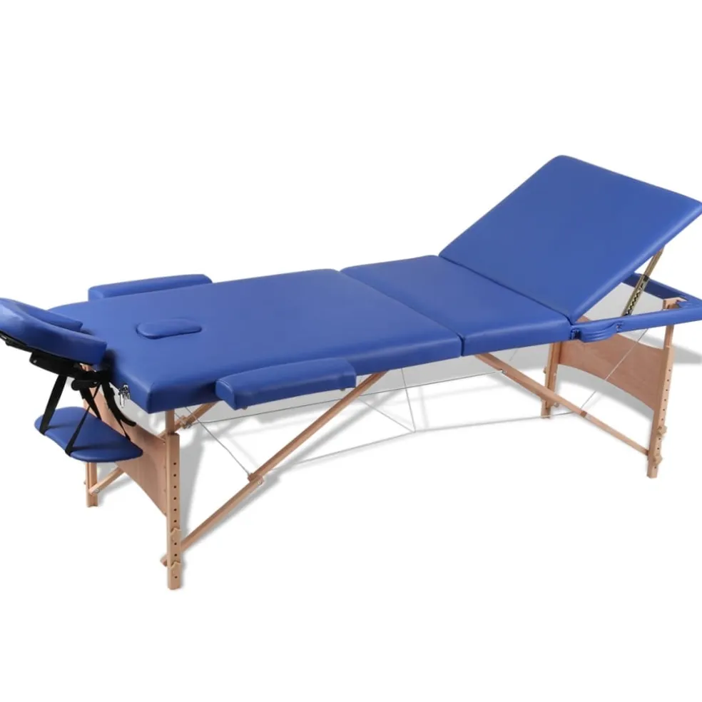 vidaXL Inklapbare massagetafel 3 zones met houten frame (blauw)
