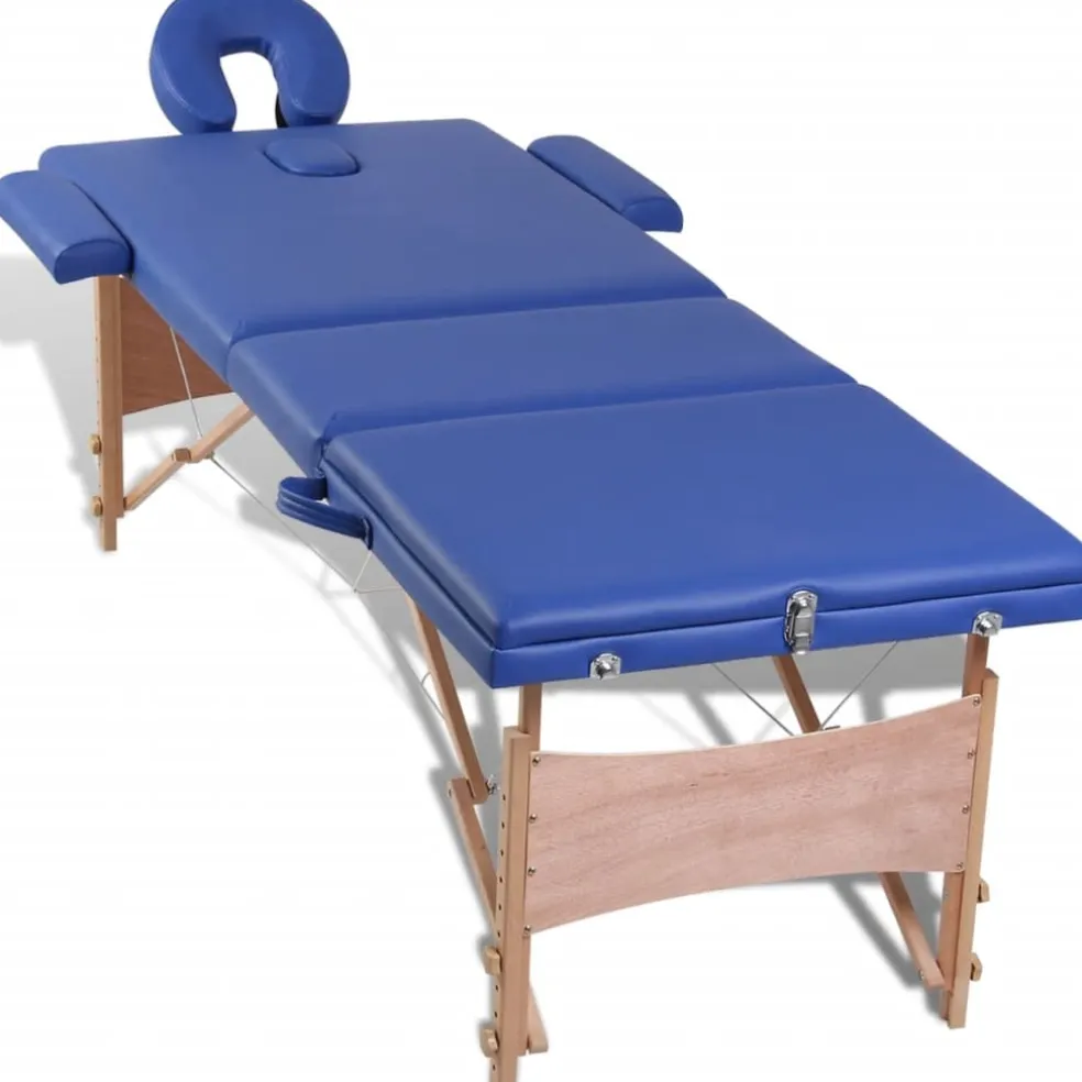 vidaXL Inklapbare massagetafel 3 zones met houten frame (blauw)