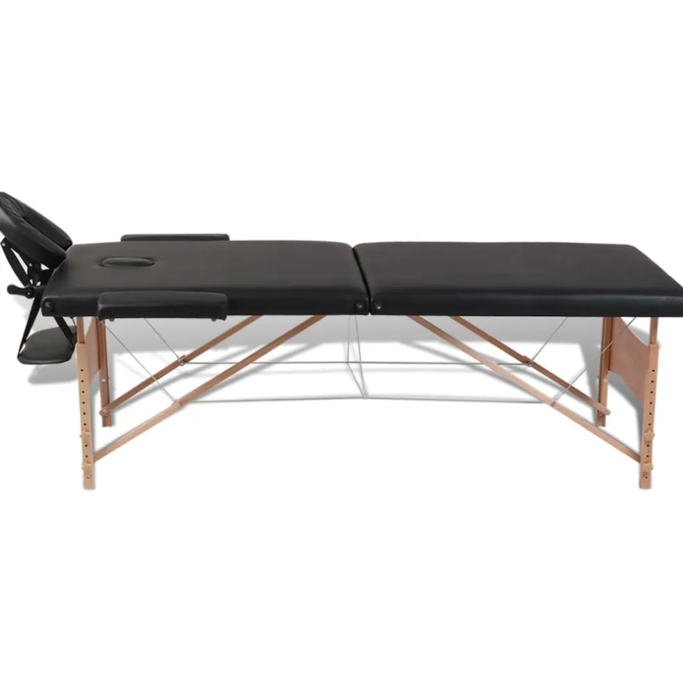 vidaXL Inklapbare massagetafel 2 zones met houten frame (zwart)