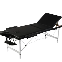 vidaXL Inklapbare massagetafel 3 zones met houten frame (zwart)