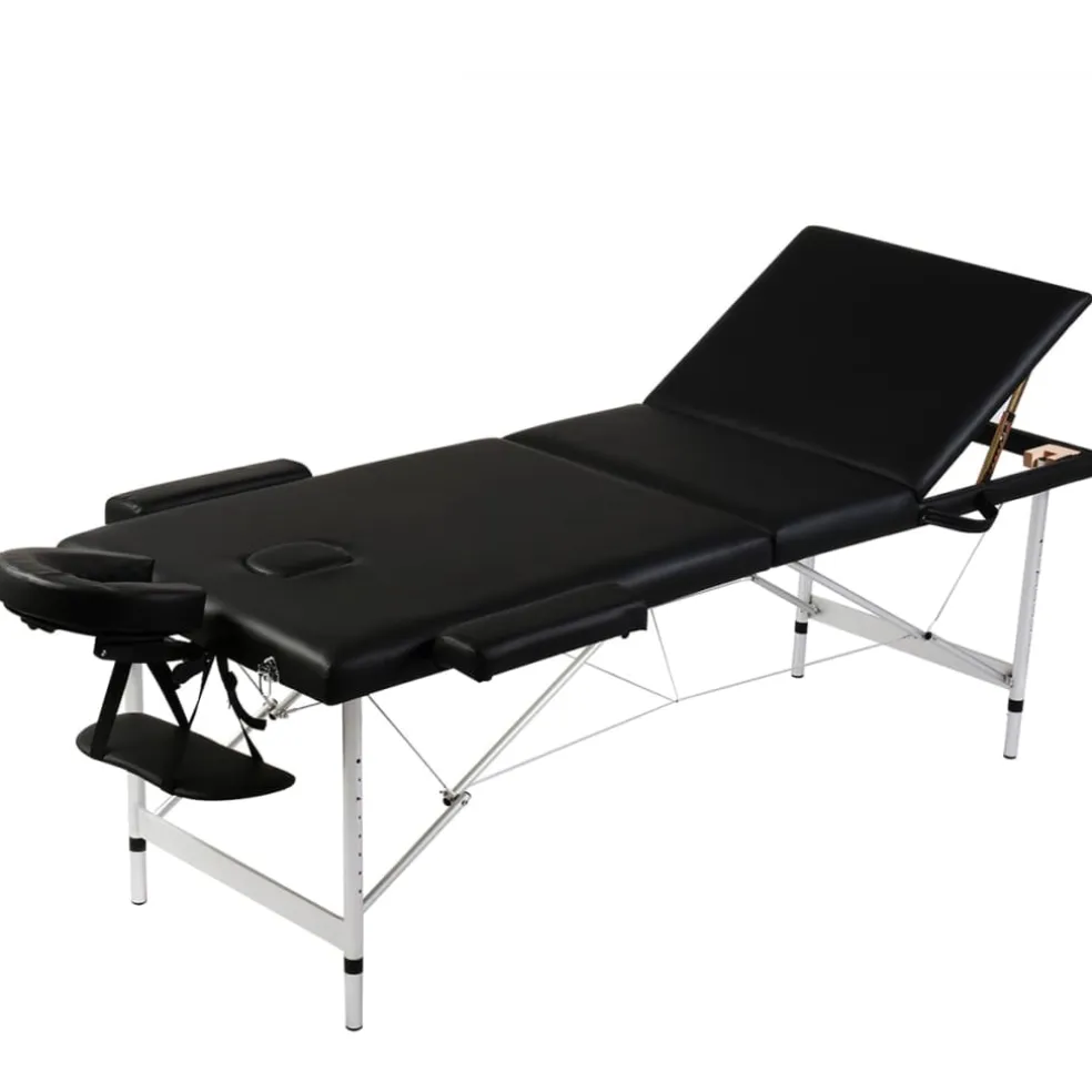 vidaXL Inklapbare massagetafel 3 zones met houten frame (zwart)