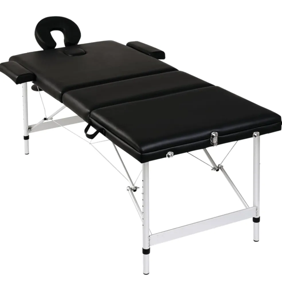 vidaXL Inklapbare massagetafel 3 zones met houten frame (zwart)