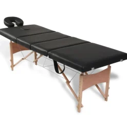 vidaXL Inklapbare massagetafel 4 zones met houten frame (zwart)