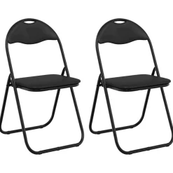 vidaXL Inklapbare stoel 2 st Nep Leer Zwart 48 x 43,5 x 81 cm