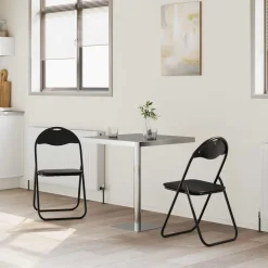 vidaXL Inklapbare stoel 2 st Nep Leer Zwart 48 x 43,5 x 81 cm
