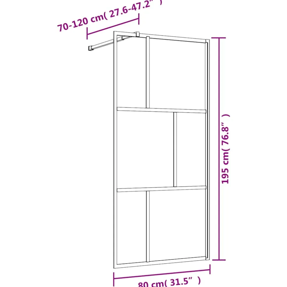 vidaXL Inloopdouchewand transparant 80x195 cm ESG-glas goudkleurig