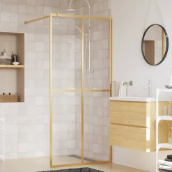 vidaXL Inloopdouchewand transparant 80x195 cm ESG-glas goudkleurig