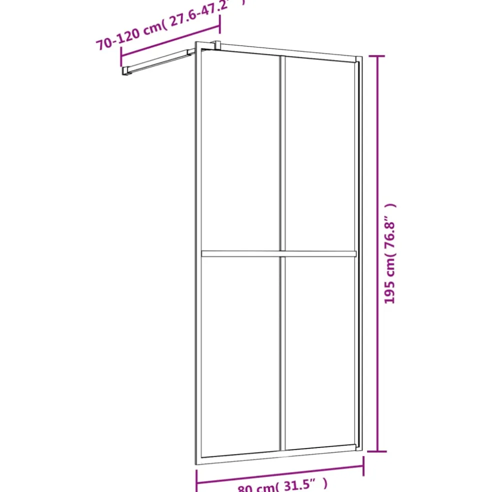 vidaXL Inloopdouchewand transparant 80x195 cm ESG-glas goudkleurig