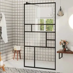 vidaXL Inloopdouchewand 80x195 cm ESG-glas transparant en zwart