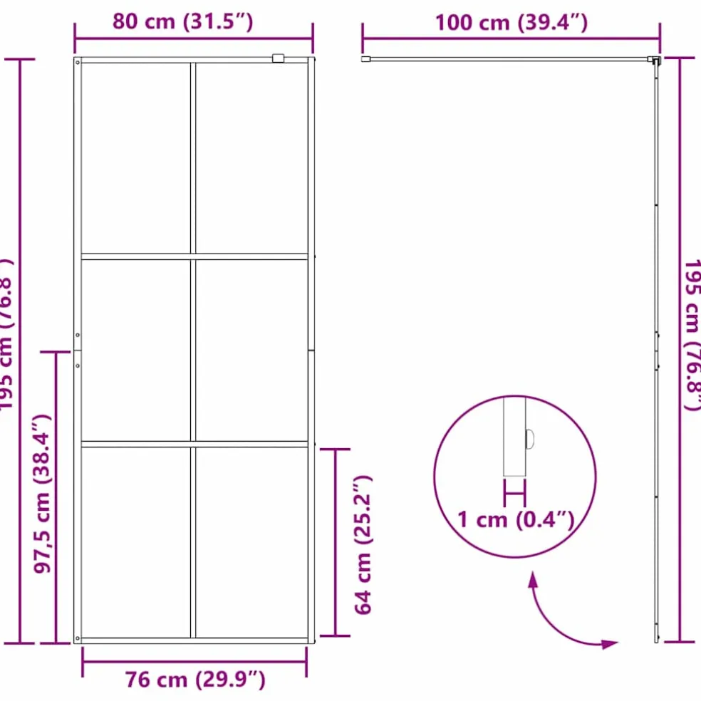 vidaXL Inloop Douche Wand Zwart 80 x 195 cm gehard glas