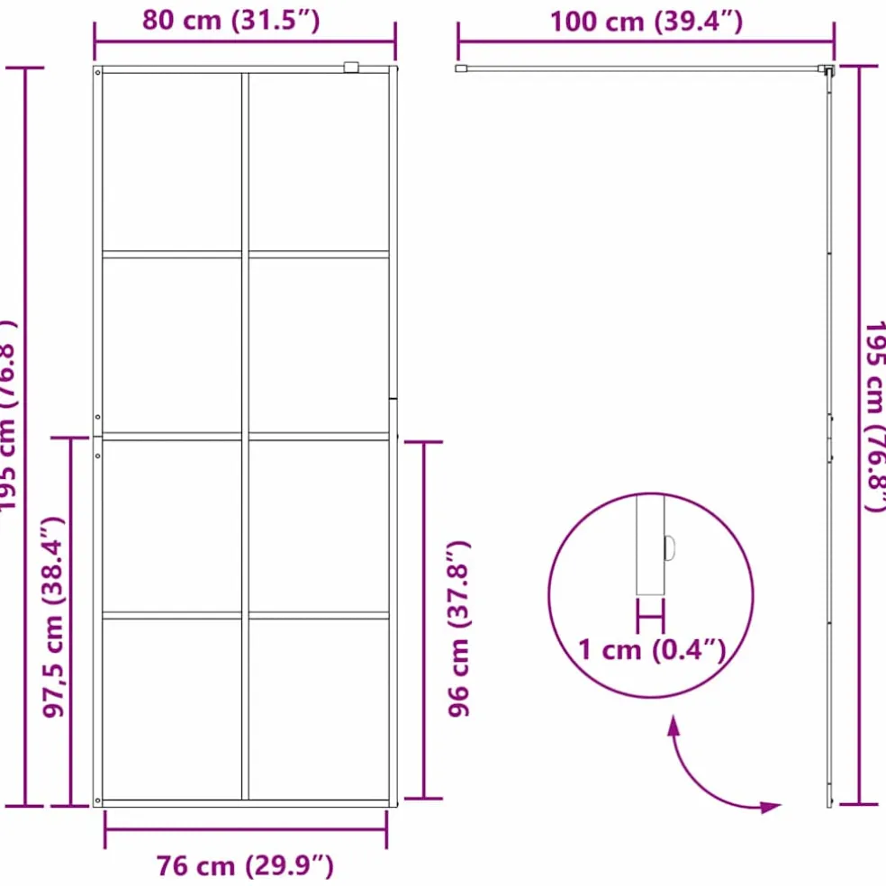 vidaXL Inloop Douche Wand Zwart 80 x 195 cm gehard glas