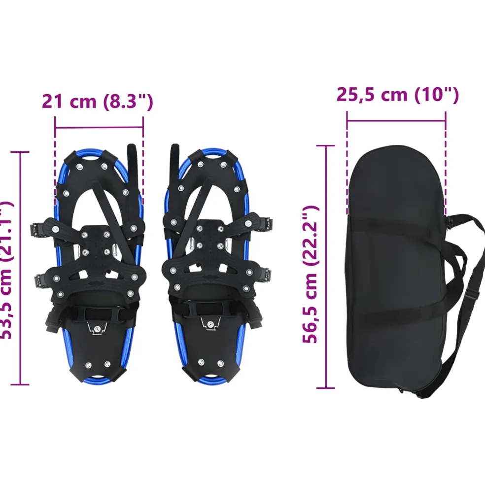 vidaXL 3 in 1 Sneeuwschoenen Blauw en Zwart 53,5 x 21 cm