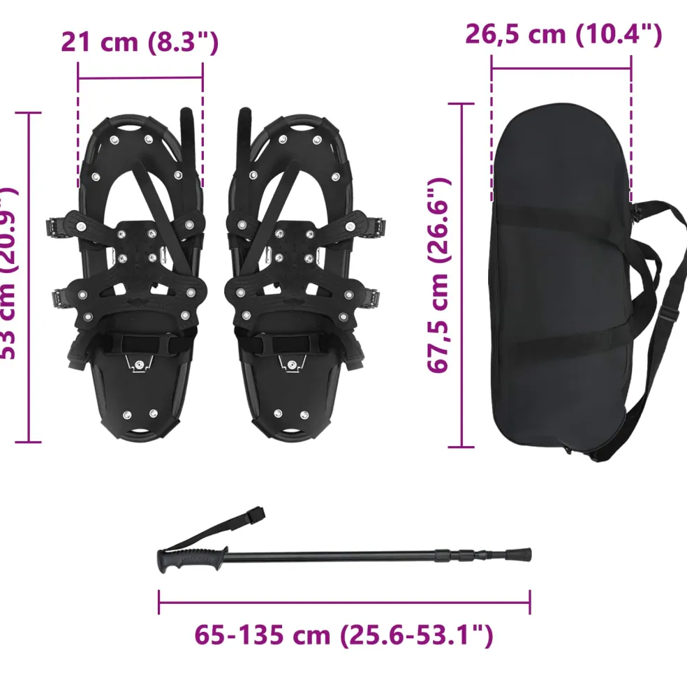 vidaXL 3 in 1 sneeuwschoenen met wandelschoenen Zwart 53 x 21 cm