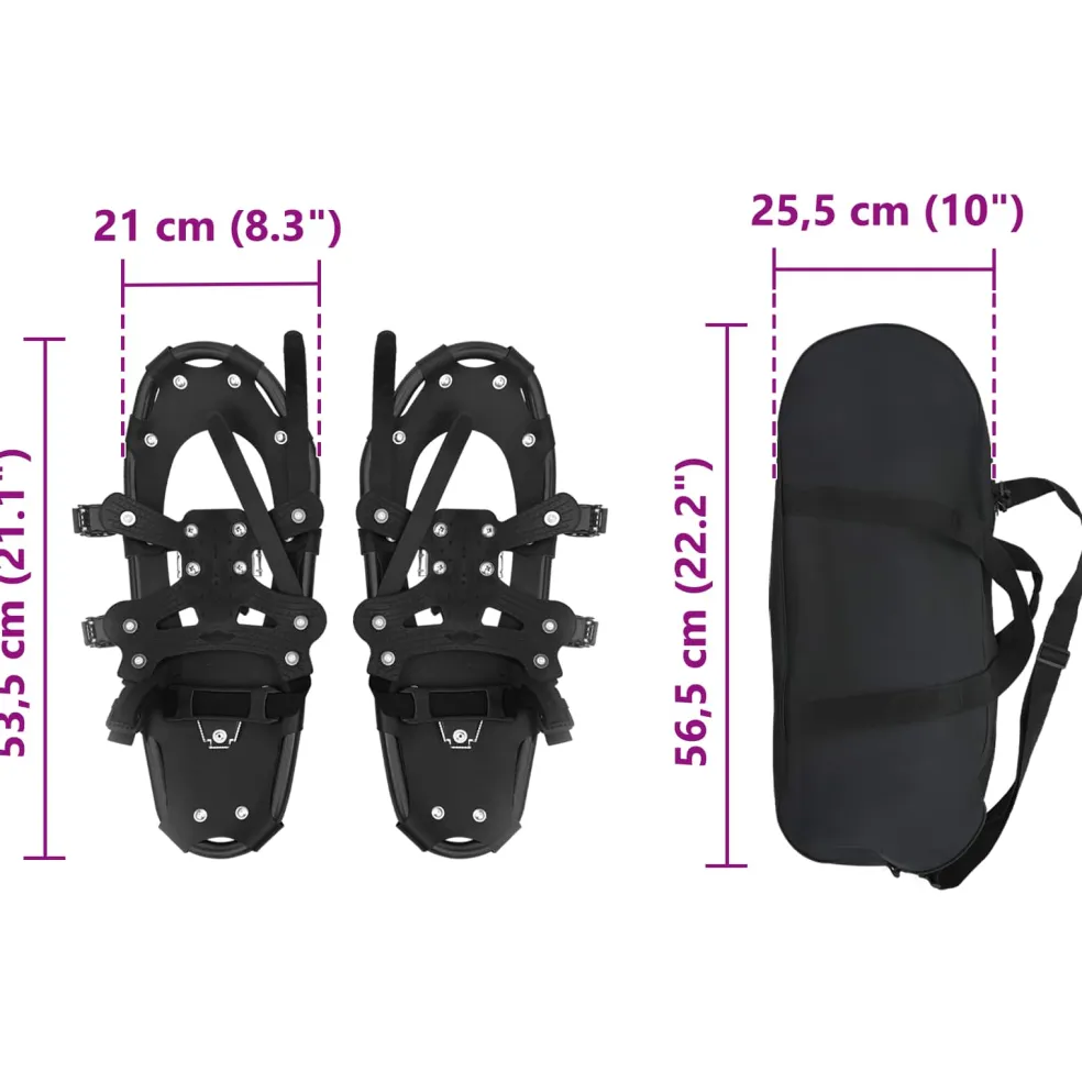 vidaXL 3 in 1 Sneeuwschoenen Zwart 53,5 x 21 cm Aluminium en HDPE
