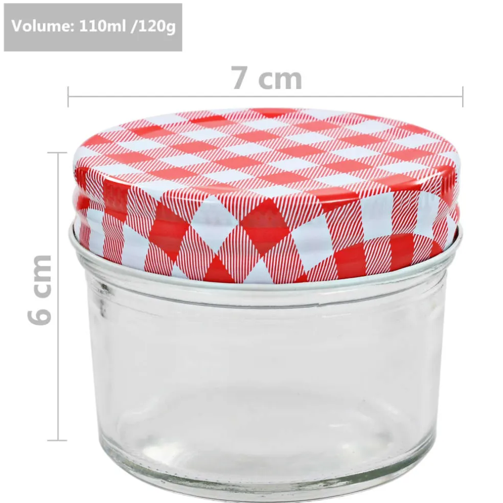 vidaXL Jampotten met wit met rode deksels 24 st 110 ml glas