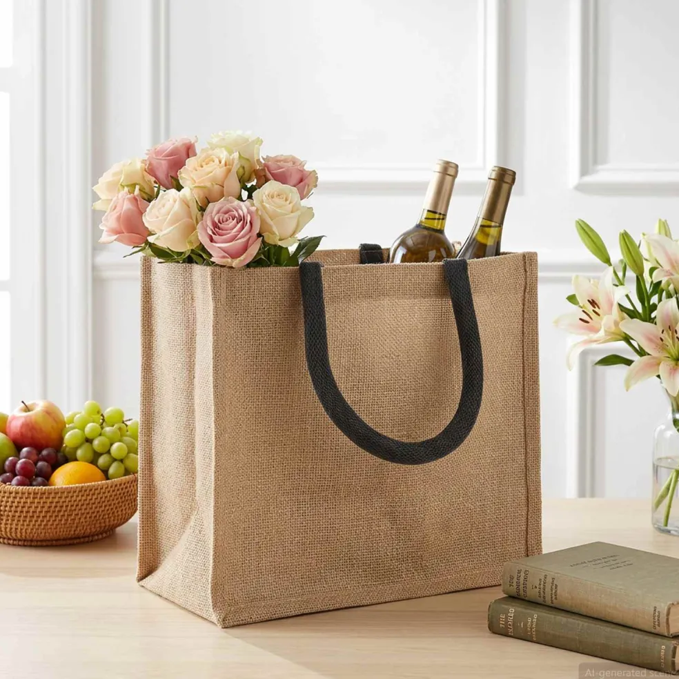 vidaXL Jute handtassen 5 Naturel en Zwart 26 x 22 x 14 cm