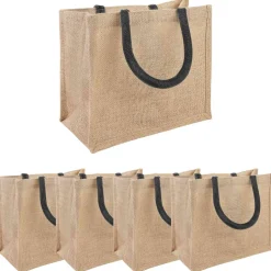 vidaXL Jute handtassen 5 Naturel en Zwart 26 x 22 x 14 cm
