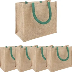 vidaXL Jute handtassen 5 Natuurlijk en Groen 26 x 22 x 14 cm