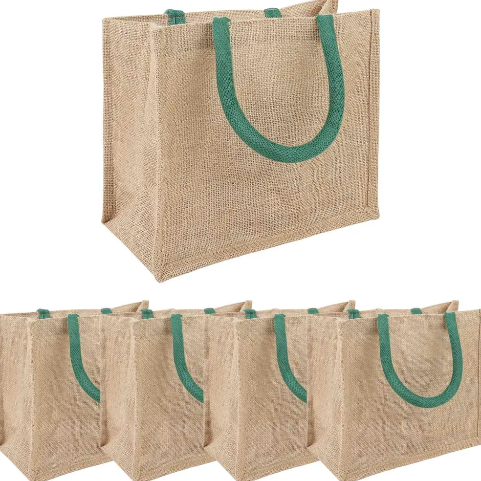 vidaXL Jute handtassen 5 Natuurlijk en Groen 26 x 22 x 14 cm