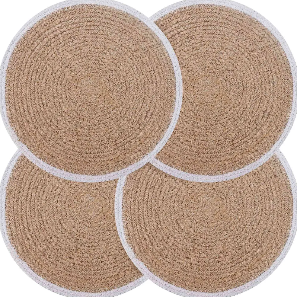 vidaXL Jute placematten 4 st Natuurlijk en Wit 100% Tossa Jute