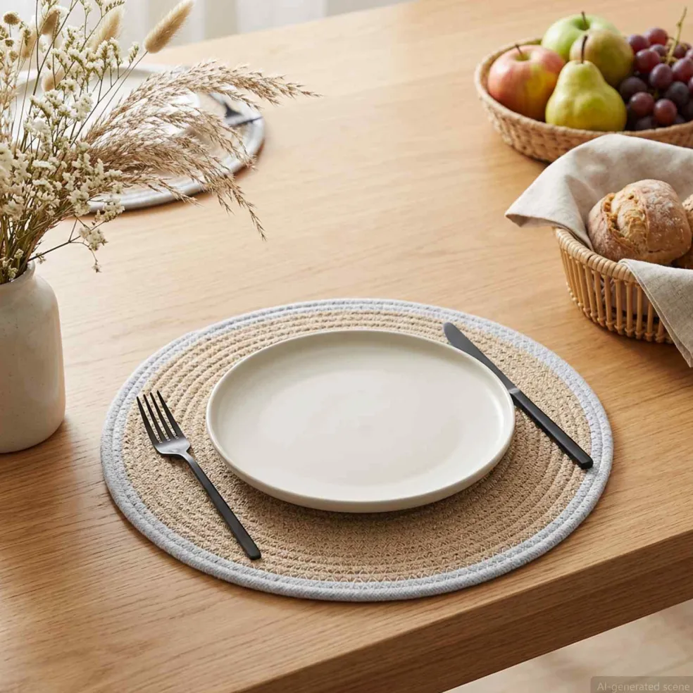 vidaXL Jute placematten 4 st Natuurlijk en Wit 100% Tossa Jute