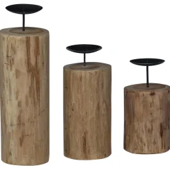 vidaXL Kaarsenhouder 3 st Naturel Massief teakhout