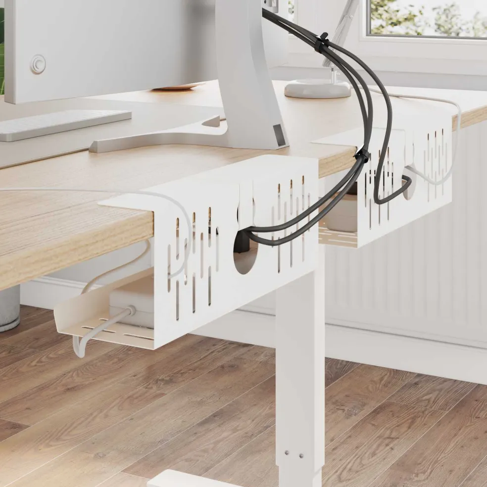 vidaXL Kabelgoot voor onder bureau 2 st Wit 35 x 12 x 13 cm Staal