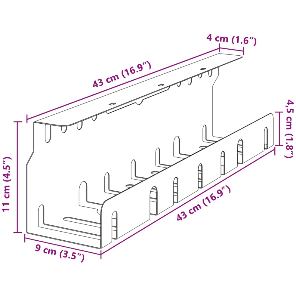 vidaXL Kabelgoot voor onder bureau 2 st Olijfgroen 43 x 9 x 11 cm