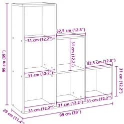 vidaXL Kamerscherm / boekenkast 3-laags 99x29x99 cm hout betongrijs