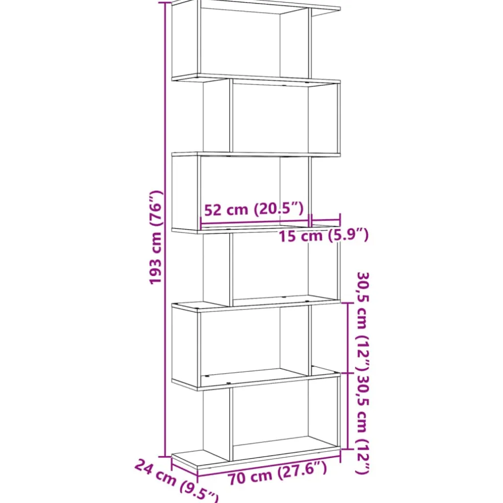 vidaXL Kamerscherm / boekenkast 6-laags 70x24x193 cm hout oud hout